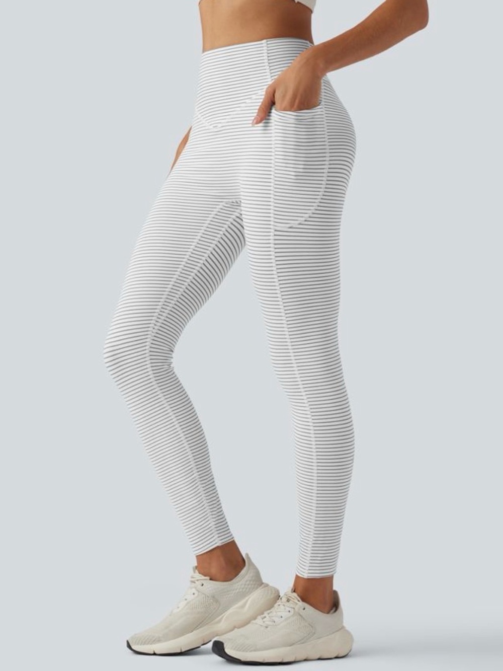 HALARA White and Black Striped Leggings small
